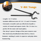 Blacksmith Knife Making Tongs Set - 3/8" 1/2" 5/8" V-Bit, 1/4 Flat Jaw, Pick Up, Scroll - Assembled Blacksmithing Bladesmith Steel Forge Tongs (6PCS)