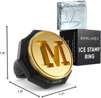 Berlinzo Ice Stamp Ring for Cube & Sphere - Custom Ice Cubes for Whiskey, Mojito Cocktails – M Letter Shaped Brass Ice Stamp m/ 3mm Depth - Black