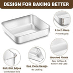 6,8,9 Inch Square Cake Pan Set of 3 - Non-Toxic Stainless Steel Brownie Pan, Heavy Duty & Dishwasher Safe, One Piece Design, Ideal Square Baking Pan for All Cakes & Multiple Purpose