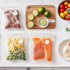 MEGAWISE Vacuum Zipper Bags 20Pcs (8.5 * 8.5in), BPA Free, Reusable Food Storage Bags with Air Valve for Sous Vide Cooking/Freezer/Microwave Heating, with 5 Seal Clips.