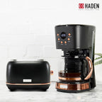 Haden Heritage 2 Slice Wide Slot Stainless Steel Toaster Bundled with 12 Cup Programmable Drip Coffee Maker Coffee Machine, Black & Copper
