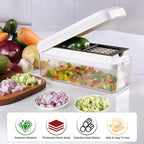 Vegetable Chopper, Onion Chopper Dicer, Mandoline Slicer, Food Chopper with Container, Vegetable Cutter for Salad Potato Carrot Garlic（2 Blades, White Black）