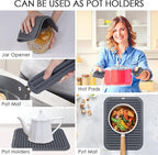 4 PCS Silicone Trivet for Hot Dishes, Silicone Hot Pads Trivets Mat for Hot Pots and Pans, Heat Resistant Hot Mats, Pot Holders, Tables Mats for Countertop, Jar Opener, Drying Mat (Dark Grey)