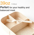SEVENY Bento Box Natural Wheat Fiber Material,Ideal Leak-Proof Bento Box Adults,Lunch Box for Women,BPA-Free Lunch Box,Reusable Meal Prep Container for Body Builders, White
