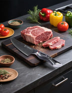 Chef Knife 8 Inch - Professional Japanese Kitchen Knife - Black Damascus Steel with Ergonomic Handle - MIAO Series