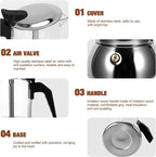 Stovetop Espresso Maker, 4Cup 200ML Stainless Steel Stovetop Italian Coffee Maker Transparent Glass Moka Pot, Coffee Maker Mocha Pot for Home Cafe Outdoor Office