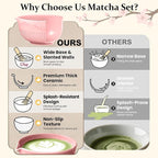 7PCs Pink Matcha Whisk Set Traditional Japanese Matcha Kit with Whisk and Bowl Matcha Making Accessories Bamboo Chasen Tea Spoon Holder Sifter Tea Towel Ceremony Macha Tea Set for Beginners