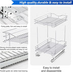 FULGENTE Chrome Finish Pull Out Drawer Cabinet Organizer 2 Tier (14" W X 18" D) Sliding Drawers For Kitchen Cabinets Cookware Organizer Drawer For Cabinet Slide Out Shelves