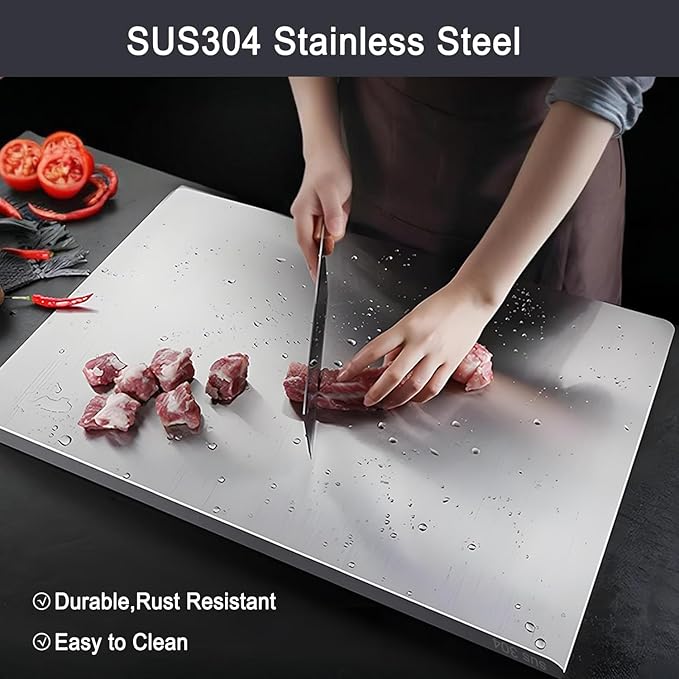 304 Stainless Steel Cutting Board – Stainless Steel Kitchen Chopping Boards Non-Slip, Dishwasher Safe – Ideal for Meat, Vegetables, Fruits, Bread & Baking – Commercial & Home Use (19.6 * 19.6in)