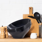 bUCLA 12 Pack Black Plastic Serving Bowls - 54 OZ Angled Bowls Disposable for Chip&Candy - Party Table Salad and Fruit for Party, Wedding & New Year