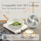 ESLITE LIFE Nonstick Ceramic Frying Pan Skillet with Lid, Non-Toxic Egg Omelette Kitchen Cooking Pans Compatible with All Stovetops (Gas, Electric & Induction), PTFE & PFOA Free (White, 8" w/Lid)