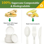 250PCS Disposable Paper Plates Set and Utensils, Compostable Dinnerware 9 and 7inch Plates, Biodegradable Paper Plates, Forks, Knives and Spoons for Party 50 People