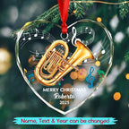 Personalized Year Text Name Tuba Instrument Glass Xmas Tree Ornament, Customized Tuba Lover Keepsake Ornaments Gift for Tubaist Daughter Son Husband Wife, Awesome Tubas Musical Instrument Ornament