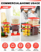 4QT NSF Food Storage Containers: 8 PCS [Food Grade][Hot&Cold Resistant] Commercial Clear Food Storage Containers with Lids for Restaurant Kitchen Proof Dough, Measuring Spoons Included(Red)