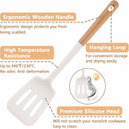 Silicone Kitchen Utensils Set of 4, Large Non-Stick Cooking Utensil Set w Wooden Handle Food Grade Heat Resistance Turner Spoon Silicone Cooking Kitchen Gadgets BPA Free for Nonstick Cookware