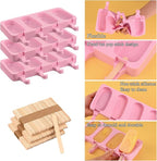 Sakolla Large Silicone Popsicle Molds Set of 3, Oval 4 Cavities Homemade Ice Pop Molds with 150 Wooden Sticks for Ice Cream, Cakesicles, Cake Pop (Pink)