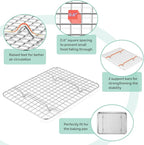 TeamFar Toaster Oven Pan with Cooling Rack Set, 10.5’’ x 8’’ x 1’’ Stainless Steel Compact Toaster Oven Small Baking Pan Tray with Mini Grid Rack, Non-Toxic & Heavy-Duty, Dishwasher & Oven Safe