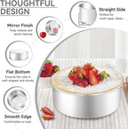 Leonyo 6 Inch Round Cake Pans Set of 3, Stainless Steel Round Layer Cake Baking Pans, Metal Baking Tins for Wedding Birthday, Even Heating, Non Toxic & Healthy, Heavy-Duty, Dishwasher