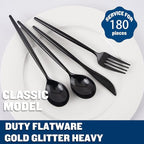 Supernal 180pcs Black Plastic Silverware Heavy Duty Black Party Cutlery Disposable Plastic Forks and Spoons Disposable Utensils Flatware Include 60 Forks,60 Knvies,60 Spoons