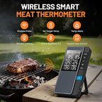 Smart Bluetooth Wireless Meat Thermometer, Real-Time Monitoring Control Digital Thermometer with Smart App, 2 Meat Probes IP67 Waterproof High Accuracy Perfect for BBQ, Oven, Grill & Smoker