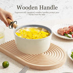 ROCKURWOK Ceramic Nonstick Sauce Pan with Lid, 1.5 Qt Small Pots for Cooking, Small Pot Wooden Handle for Cool Touch, Non Toxic & Pfas-Free Saucepan, Universal Base(Gas, Electric & Induction), White