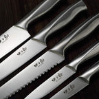 Knife Set, 8 Piece German Stainless Steel Hollow Handle Manual Knife Sharpener Forged Kitchen Knives Set with Oak Wooden Block Gift