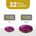 PLASTICPRO 120 Pack Plastic Plates Set of 60-10 inch Plates and 60-7 inch Plates, Elegant Clear Purple Spiral and Gold Rim Disposable Fancy Plates Premium Heavyweight
