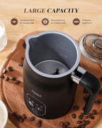 Milk Frother and Steamer 4 in 1, Milk Steamer with Auto Temperature Control, Warm & Cold Foam Maker, Hot Chocolate Maker, Frother for Coffee, Latte, Cappuccino, Black