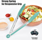 Doosu Kitchen Tongs for Cooking - 600°F Heat Resistant Food Tong with Non-Scratch Silicone Tips, Heavy Duty Stainless Steel Locking Tong for BBQ, Grilling Steak, Serving Salad, Pasta (9in, Aqua Sky)