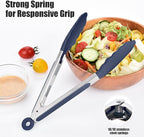Doosu Kitchen Tongs for Cooking - 600°F Heat Resistant Food Tong with Non-Scratch Silicone Tips, Heavy Duty Stainless Steel Locking Tong for BBQ, Grilling Steak, Serving Salad Pasta (9in, Navy Blue)