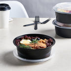 FULING 32 oz 150 ct Round Meal Prep Containers with Lids Plastic Food Storage Lunch Plan To Go Box Disposable Take Out Bowls Black BPA Free Reusable Durable Stackable Microwave Freezer Dishwasher Safe