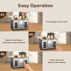 Mecity 4 Slice Toaster with Touch Screen Control, 4 Wide Slots, Stainless Steel Smart Bread Toaster for Bagels, Muffins, Waffles, Dual Control Panel, Timer, Defrost, Reheat, 120V 1650W, Pearl Grey
