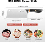 MAD SHARK Meat Cleaver, Professional 7.5 Inch Bone Chopping Butcher Knife with Heavy Duty Blade, German Military Grade Composite Steel, Chinese Chef's Bone Cutting Knife for Home Kitchen & Restaurant