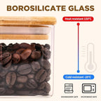 Glass Food Storage Jars Square 51oz, 3 Pack Glass Jars With Bamboo Lids, Kitchen Storage Containers For Spice, Candy, Cookie, Storage For Pantry Organizers