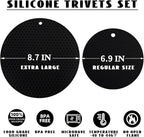 4 Pack Silicone Trivet Mats, 7 Inch & 9 Inch Flexible Heat Resistant Silicone Hot Pads Pot Holders for Kitchen Counter, Round Trivets for Hot Dishes - Potholders Jar Opener(Black)