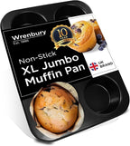 Wrenbury Jumbo Muffin Pan 6 Cup - Nonstick XL Deep Muffin Pan for Baking 3.75" Cup - Big Cup Tin - Oversized Extra Large Cupcake Mold - Dishwasher Safe - PTFE Free