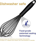 Dishwasher Safe Silicone Whisk, Sealed Waterproof Design Set of 3, Professional Kitchen Whisks for Cooking Non-Scratch, Silicone & Stainless Steel Whisk, Heat Resistant Balloon Egg Beater, Black