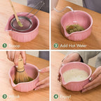 Matcha Whisk Set - 7pcs Japanese Tea Ceremony Kit with Spouted Bowl & Bamboo Whisk, Matcha Starter Kit for Beginners - Authentic Green Tea Accessories, Gift Set for Lovers-Pink