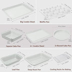 Nonstick Bakeware Set 10 Pcs, Professional Kitchen Bicolor Baking Pans Set with Cookie Sheets, Muffin Pan, Loaf Pan, Cake Pan and Cooling Rack, Dishwasher Safe, 0.8mm Thick Heavy Duty
