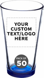 Custom Libbey Pint Glass 16 oz. Set of 50, Personalized Bulk Pack - Beer Glasses, Heavy Duty Drinkware - Blue