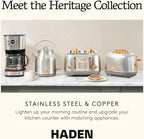 Haden Heritage 4 Slice Wide Slot Stainless Steel Toaster with Adjustable Browning Control & Non-Slip Feet, Steel & Copper