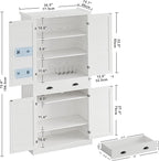 IRONCK Kitchen Pantry Storage Cabinet 72.6" H, with Barn Doors, Drawer, 4 Adjustable Shelves, Freestanding Cupboard, Laundry, White