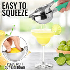 Zulay Kitchen Lemon Squeezer Stainless Steel with Premium Heavy Duty Solid Metal Squeezer Bowl and Food Grade Silicone Handles - Large Manual Citrus Press Juicer and SS Lime Squeezer (Mint)