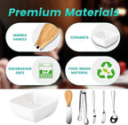 Charcuterie Board Accessories With 3 Oz Ceramic Dip Bowls, Wooden Handle Silver Cheese Spreader Butter Knive Set Kit, Mini Tongs, Spoons, Forks,Honey Dipper, Cocktail Picks