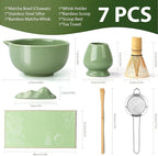 Matcha Whisk Set, 7 Pcs Matcha Kit with Matcha Bowl, Spout, Whisk and Holder, Bamboo Scoop and Stainless Steel Sifter, Japanese Matcha Set for Ceremony, Gift for Matcha Lover