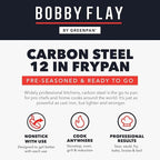 GreenPan x Bobby Flay 12" Carbon Steel Frying Pan Skillet, Pre-Seasoned Ready to Use, Nontoxic, PFAS-Free, Induction Compatible, High Heat & Oven Safe Durable Cookware, Cast Iron Alternative