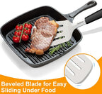 13.4 in Stainless Steel Spatula Set of 2, Heavy Duty Solid & Slotted Metal Spatula with Silicone Handle for Cast Iron Skillet, Egg, Burger and Grilling, Large