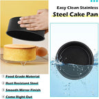 LIANYU 6 Inch Cake Pan Set of 3, Stainless Steel Round Smash Cake Baking Pans Tins, Bakeware for Birthday Wedding Party, Leak-proof & Nonstick, Dishwasher Safe, Black