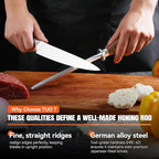 TUO Honing Rod, Sharpening Steel with Larger Diameter for Kitchen Knife Daily Sharpening Maintenance, High Carbon Steel Knife Sharpener Rod, Ergonomic Handle, 8 inch