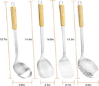 FJNATINH Cooking Utensils - Spatula, Ladle, Skimmer Spoon, Slotted Spatula - 4 Pieces Stainless Steel Wok Utensils Set for Carbon Steel